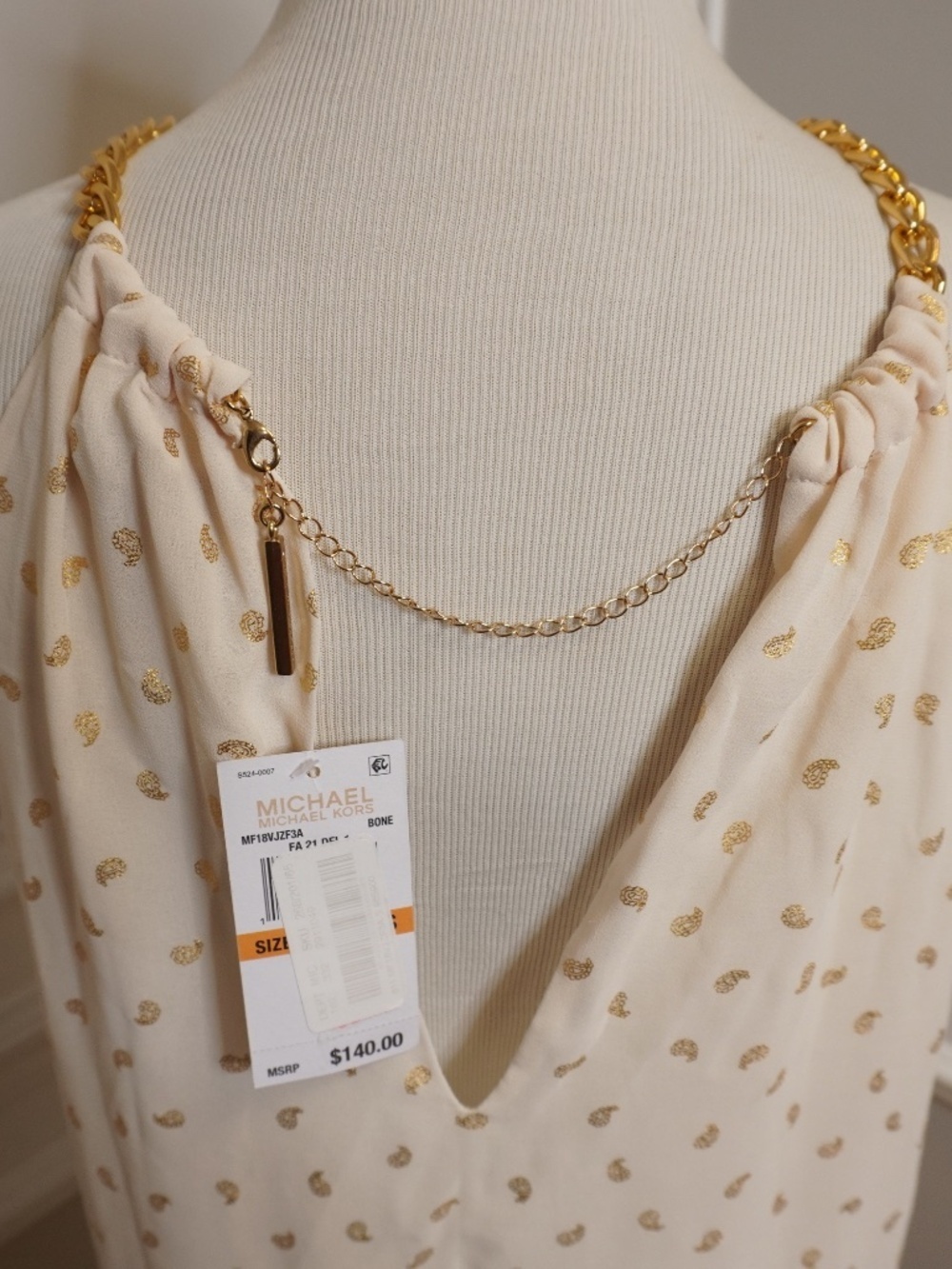 Michael Kors Cream Top with Gold Chain Detail - Picture 7 of 10